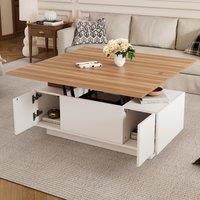 Lift-up Coffee Table with Hidden Storage and Dual Liftable Tops, Space-saving Centre Table for Dining, 100L x 50W x 55.5H cm, White+Natural Aosom UK