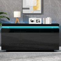 High Gloss Sideboard with LED Lights and Noiseless Hydraulic Hinges, Modern Storage Cabinet with 2 doors, 140L x 35W x 72.5H cm, Black Aosom UK