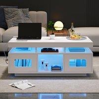 Modern Coffee Table with App-Controlled LED and USB Port, Space-Saving Unit with Acrylic Cabinets and Storage, 100L x 50W x 43H cm, White Aosom UK