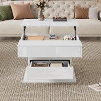 360 Rotating Coffee Table with Height-Adjustable Top and Hidden Storage, Modern Centre Table for Living Rooms, 70L x 70W x 45H cm, White Aosom UK