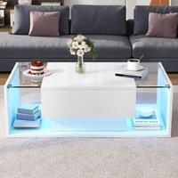 High-Gloss Coffee Table with a Drawer and Semi-Open Storage, Modern Centre Table for Living Room and Office, 100L x 50W x 31H cm, White Aosom UK