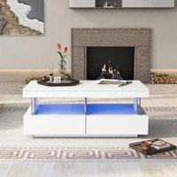 High-Gloss LED Coffee Table with App-Controlled Lights, Modern Center Table with Sleek Contemporary Design, 100L x 60W x 49.5H cm, White Aosom UK