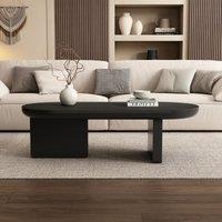 Oval Centre Coffee Table with Double Square Legs and Felt Feet, Minimalist Table for Compact Living Rooms, 119.5L x 50W x 35.5H cm, Black Aosom UK