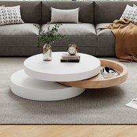 Round Coffee Table with Rotating Hidden Storage Sections, Space-Saving Table for Modern Living Spaces, 60L x 60W x 35H cm, White+Wood Aosom UK