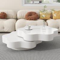 Flower-Shaped Coffee Table with 2 Shelves and Double-Tier Design, 360 Rotating Tabletop for Living Room, 75L x 67.5W x 31H cm, White Aosom UK