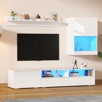 3-Piece TV Wall Unit Set with App-Controlled LED Lights, High-Gloss TV Cabinet Set for Modern Living Areas, 175L x 39W x 34H cm, White Aosom UK