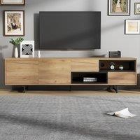 Living Room TV Cabinet with MultiFunctional Chipboard Storage, Modern TV Stand with 2 Diagonal Drawers, 173L x 38W x 48H cm, Natural Wood Aosom UK