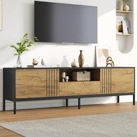 Low-Profile Nordic TV Cabinet with 2 cabinets and Open Shelves, Stylish TV Stand with Chipboard Construction, 170L x 35W x 50H cm, Natural Aosom UK