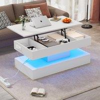Modern Coffee Table with Bluetooth-Controlled LED Lighting, Lift-Up Center Table with Hidden Storage, 100L x 50W x 42H cm, White Aosom UK