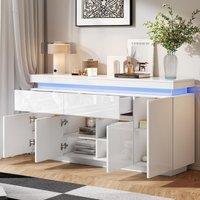 High-Gloss Sideboard with App-Controlled LED Lighting, Freestanding Storage Cabinet with Adjustable Shelves, 140L x 35W x 72.5H cm, White Aosom UK