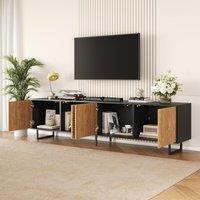 Modern 180cm TV Stand with Diagonal Fluted Doors, Industrial-Style Lowboard for up to 80-Inch TVs, 180L x 40W x 50H cm, Black+Wood Aosom UK