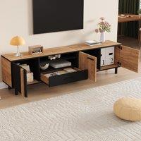 Modern 180cm TV Stand with Concealed Storage, Low-Profile Entertainment Centre for TVs up to 80 Inches, 180L x 32.5W x 50H cm, Black+Wood Aosom UK