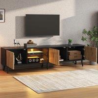 Mid-Century TV Cabinet with App LED Lighting, Modern TV Stand with Built-In Cable Management, 175L x 31W x 43.5H cm, Black+Wood Aosom UK