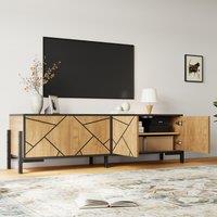 Geometric Wood TV Stand with Bold Geometric Doors, Modern Industrial Unit with Adjustable Shelves, 153L x 40W x 50H cm, Rustic Brown Aosom UK