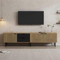 Durable TV Unit with Integrated Cable Management, Modern Lowboard with 2 Drawers and 3 Cabinets, 208L x 40W x 48H cm, Natural Aosom UK
