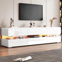 High-Gloss LED TV Cabinet with App-Controlled LED Lighting, Modern TV Stand with 2 Open Shelves, 160L x 38W x 50.5H cm, White Aosom UK
