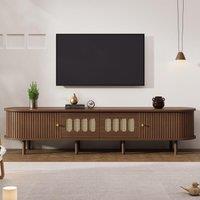 Modern TV Stand with 2 Rattan-Effect Drawers, Durable Media Unit with Large Storage, 180L x 40W x 40H cm, Walnut Aosom UK