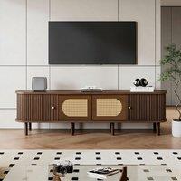 Stylish Oval TV Cabinet with Rattan-Style Fronts, Sturdy Lowboard with 30 kg Load Capacity, 180L x 40W x 40H cm, Walnut Aosom UK
