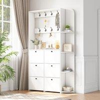 Coat Rack and Shoe Storage Cabinet with Shoe Cubbies, Space-Saving Hallway Storage Unit with Hinged Doors, 120L x 24W x 200H cm, White Aosom UK