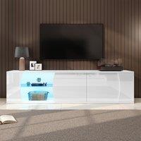 Freestanding TV Cabinet with LED Ambient Lighting and Tempered Glass Display, Modern Lowboard with 3 Doors, 180L x 40W x 45H cm, White Aosom UK