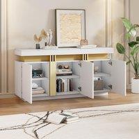 Modern Sideboard with Faux Marble Top and Anti-Tip Fixings, Luxury Storage Unit with Adjustable Shelves, 140L x 38W x 70H cm, White Aosom UK