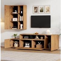 Sleek TV Wall Unit Set with Length Up to 265 cm, Freestanding Display Cabinet Set with Adjustable Sections, 265L x 35W x 53.5H cm, Wood Aosom UK