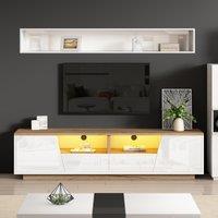 LED TV Stand with App-Controlled Ambient Lighting, Low-Profile TV Cabinet with Cable Management, 180L x 40W x 46H cm, White+Oak Aosom UK
