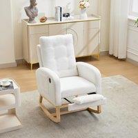 ModernLuxe Rocking Chair with Teddy Fabric Upholstery, Nursing Armchair with Side Pocket, 66.5L x 121.5W x 102H cm, White Aosom UK