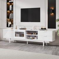 Modern Minimalist TV Cabinet with Cable Management, Sideboard with 2 Doors, 2 Drawers and 1 Open Shelf, 200L x 40W x 50.5H cm, White Aosom UK