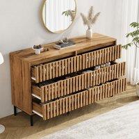 Modern Sideboard with 6 Ventilated Openwork Drawers, Practical Storage Cabinet for Hallway and Living Room, 120L x 40W x 81H cm, Natural Aosom UK
