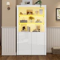 High-Gloss Display Cabinet with Bluetooth-Controlled LED Lighting, Tall Storage Cabinet for Living Room, 100L x 35W x 170H cm, White Aosom UK