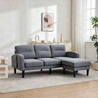 L-Shaped Sectional Sofa with Movable Chaise and Storage Pockets, Modular 3-Seater Corner Sofa for Living Room, 204L 136W 80H cm, Grey Aosom UK