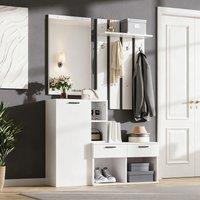 Hallway Storage Unit with Mirror and 4 Hooks, Space-Saving Shoe Cabinet with 10 Compartments for Entryway, 120L x 35W x 175.5H cm, White Aosom UK