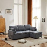 L-Shaped Corner Sofa Bed with Storage, 3 Seater Pull-Out Convertible Settee with Cup Holders and Magazine Pockets, 212x141x87.5 cm, Grey Aosom UK
