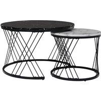 Round Marble Coffee Table Set of 2 with Metal Frame, Nesting Tables for Living Room, Home Office, 70x70x45.5 cm and 44.5x44.5x38 cm, Black Aosom UK