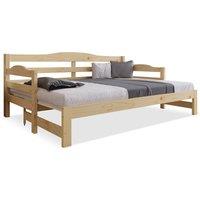 Single Bed with Pull Out Trundle Bed, Single Daybed, Sofa Bed Functionality, Solid Pine Wood Construction, 196x98-182x73 cm, Natural Aosom UK