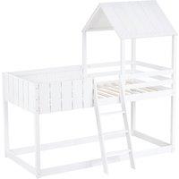 Wooden Mid Sleeper Beds with Treehouse Canopy, Ladder and Guard Rail, Bunk Beds for Kids with Space-Saving Design, 197.5x97x196 cm, White Aosom.UK