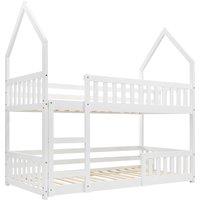 Castle-Shaped Bunk Bed with Ladder, Solid Wood Frame with Full-length Guardrail,EN 747-1 Certified, for Children Kids,195x98x192 cm, White Aosom UK