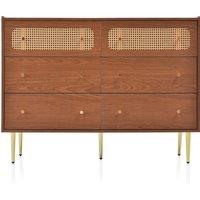 Vintage Finish Rattan Sideboard Cabinet with Storage Drawers, Wooden Chest of Drawers for Bedroom and Hallway, 120x40x90 cm, Walnut Aosom.UK