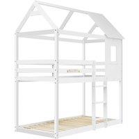 Children's Bunk Bed with Convertible Step Ladder and Window, Solid Pine Twin Sleeper, Twin over Full Bunk Bed, for Kids, White Aosom UK