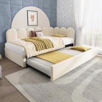 Space-Friendly Upholstered Daybed with Pull-Out Trundle, Ideal Sofa Bed for Flats and Guest Rooms, 193L x 97W x 76H cm, Beige Aosom UK