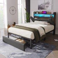 3ft Stylish Upholstered Single Bed with LED Lighting, USB Type-C Charging, Storage Bed with Headboard, Drawers, 208L x 92W x 110H cm, Grey Aosom UK