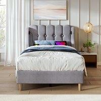 Upholstered Single Bed with USB Type-C Charging Ports, Linen Fabric, Teenager Bed for Bedroom, Guest Room, 197L x 103W x 103H cm, Grey Aosom UK