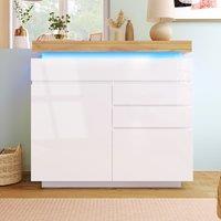 High-Gloss Sideboard Cabinet with Drawers and Doors, LED Lighting Chest of Drawers for Living Room, Hallway, 110L x 39W x 115H cm, White Aosom.UK