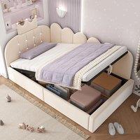 Modern Velvet Upholstered Daybed with Hydraulic Storage, Charming Sofa Bed for Children or Adults, 199L x 96W x 96H cm, Beige Aosom UK