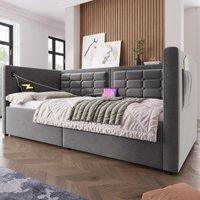3ft Single Sofa Bed with Hydraulic Under-bed Storage and Side Pockets, Daybed with Type-C Charging Station, 205L x 106W x 75H cm, Grey Aosom UK