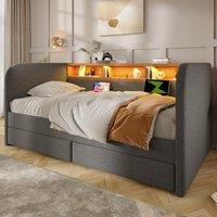 Upholstered Daybed with USB & TypeC Charging, Storage Headboard Single Bed for Contemporary Bedrooms, 197.5L x 107W x 70H cm, Grey Aosom UK