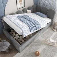 Modern Velvet Daybed with Hydraulic Storage, Compact Sofa Bed for Flats and Guest Rooms, 200L x 97W x 76H cm, Grey Aosom UK