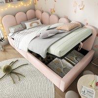 3FT Upholstered Bed with Hydraulic Storage, Metal Slatted Frame, Velvet Single Ottoman Bed for Children, 200L x 97W x 76H cm, Pink Aosom UK