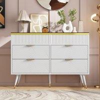 Anti-tip Sideboard Cabinet with 6 Storage Drawers, Amber Glass, Wood Chest of Drawers for Living Room, Bedroom, 120L x 40W x 76H cm, White Aosom.UK